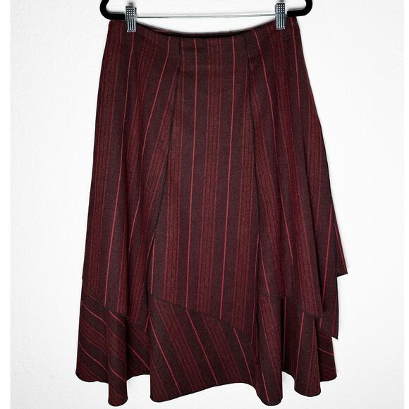 Women's Asymmetric Handkerchief Overlay Wool Blend Midi Skirt Red Black Low Rise - Picture 2 of 7